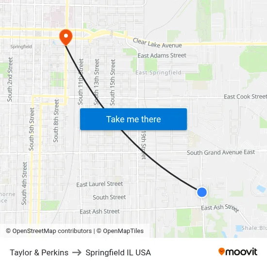 Taylor & Perkins to Springfield IL USA map