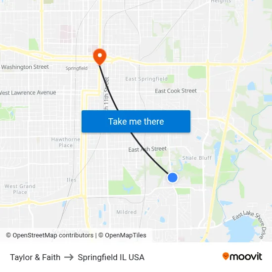 Taylor & Faith to Springfield IL USA map