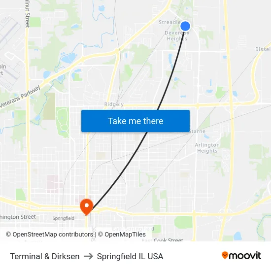 Terminal & Dirksen to Springfield IL USA map