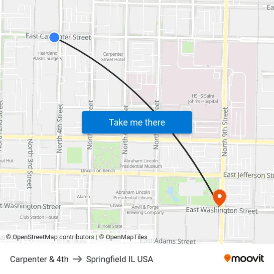 Carpenter & 4th to Springfield IL USA map