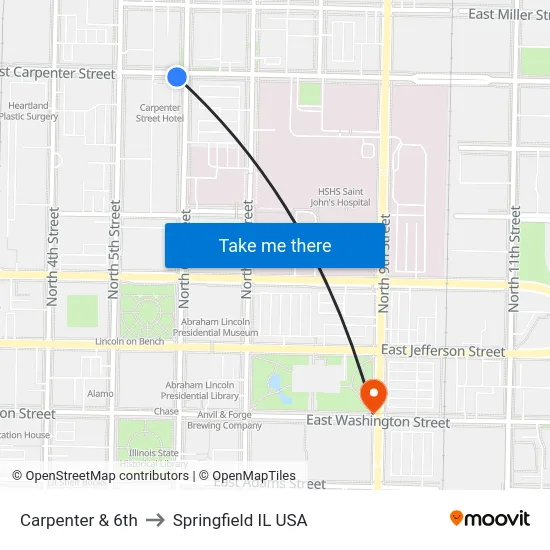 Carpenter & 6th to Springfield IL USA map