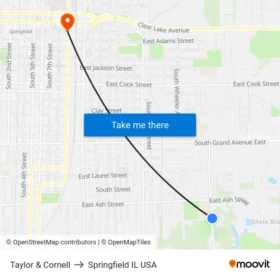 Taylor & Cornell to Springfield IL USA map