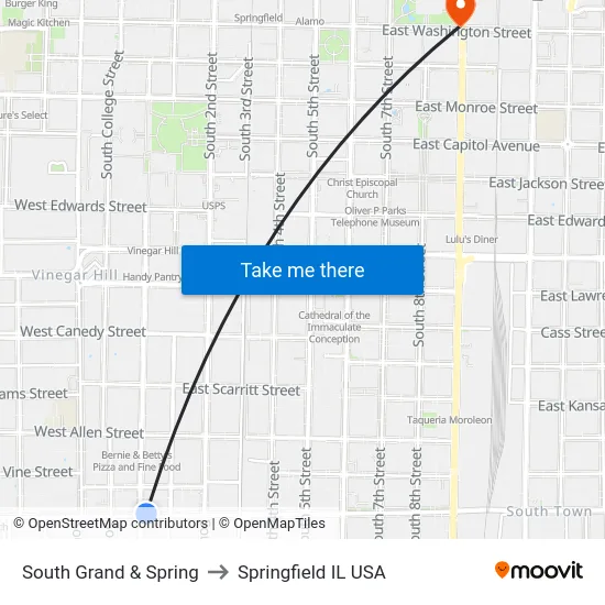 South Grand & Spring to Springfield IL USA map
