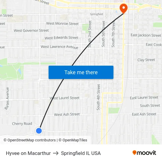Hyvee on Macarthur to Springfield IL USA map