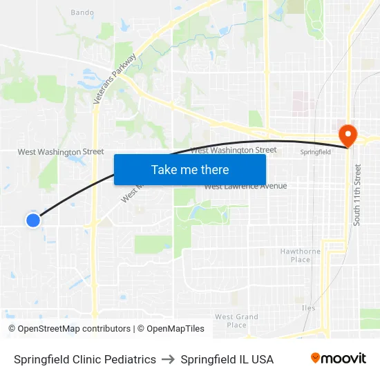 Springfield Clinic Pediatrics to Springfield IL USA map