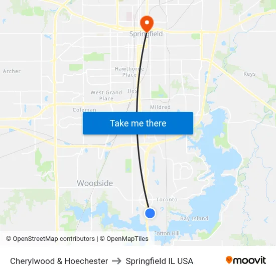 Cherylwood & Hoechester to Springfield IL USA map