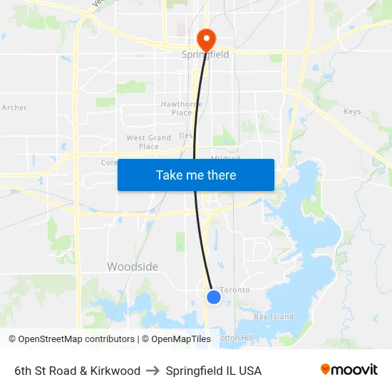 6th St Road & Kirkwood to Springfield IL USA map