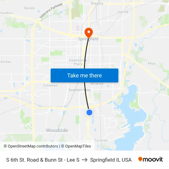 S 6th St. Road & Bunn St - Lee S to Springfield IL USA map