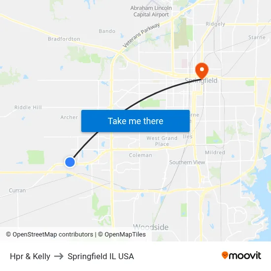Hpr & Kelly to Springfield IL USA map