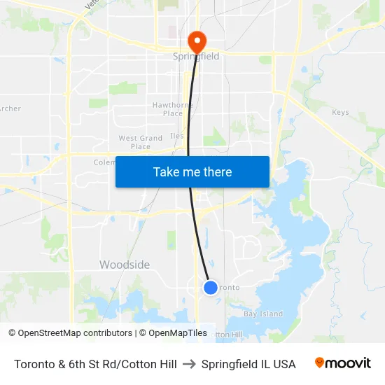 Toronto & 6th St Rd/Cotton Hill to Springfield IL USA map