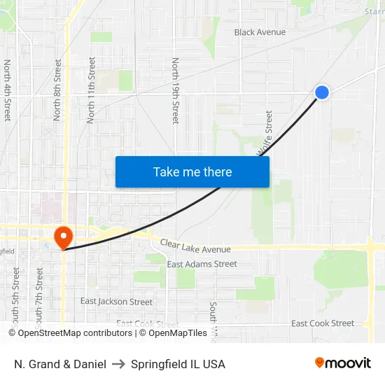 N. Grand & Daniel to Springfield IL USA map