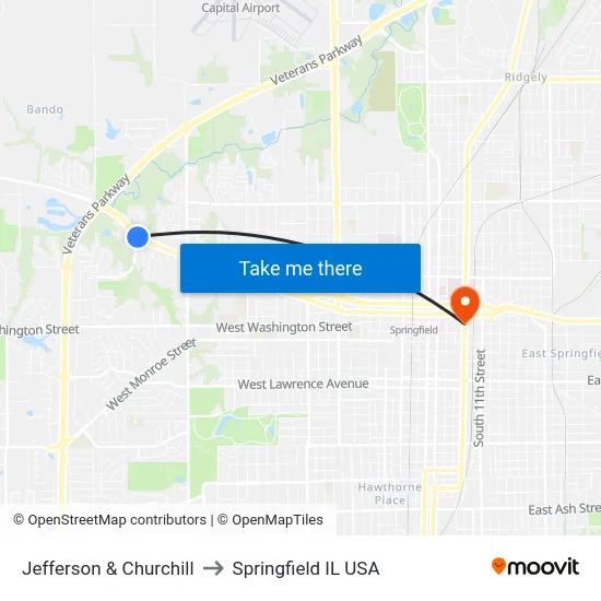 Jefferson & Churchill to Springfield IL USA map