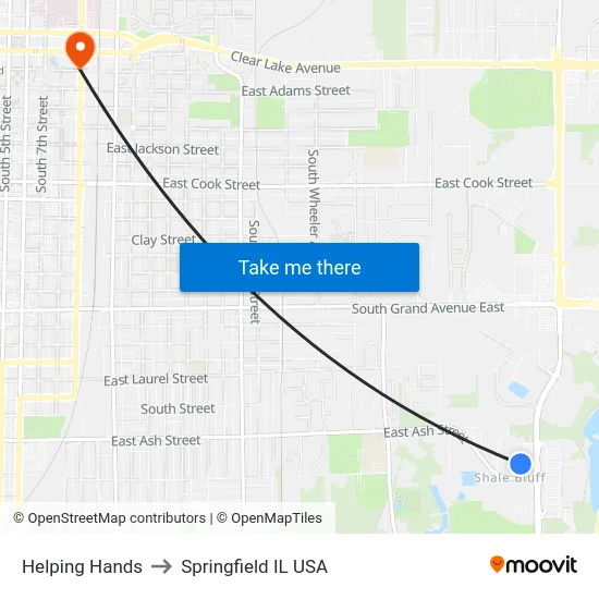 Helping Hands to Springfield IL USA map