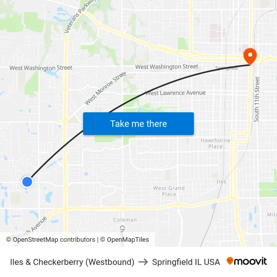 Iles & Checkerberry (Westbound) to Springfield IL USA map