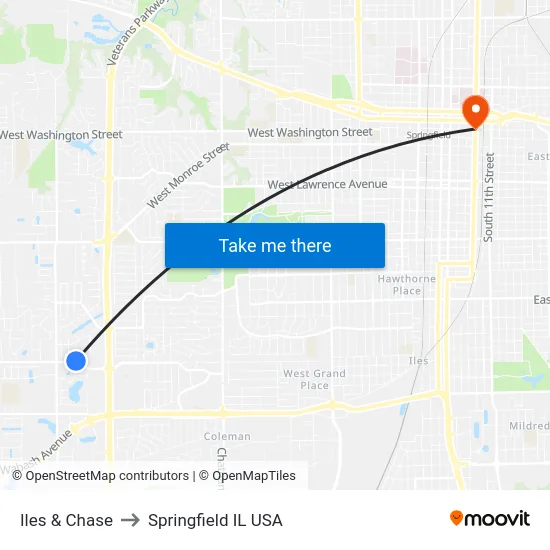 Iles & Chase to Springfield IL USA map