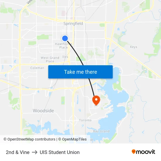 2nd & Vine to UIS Student Union map