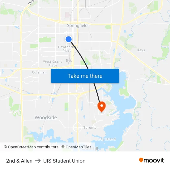 2nd & Allen to UIS Student Union map