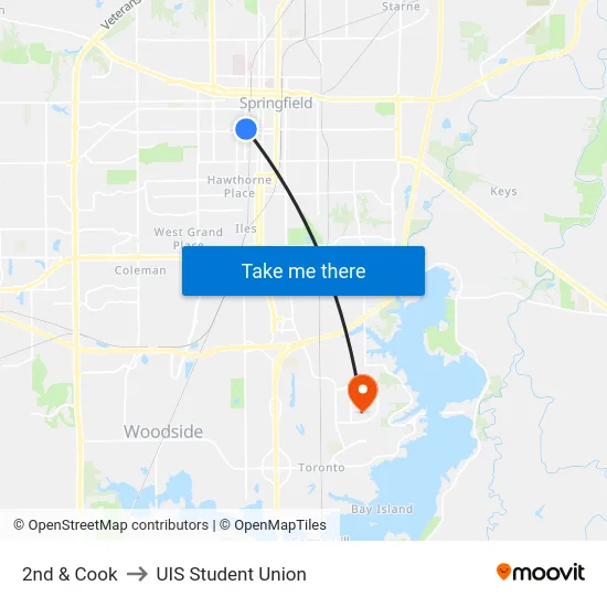 2nd & Cook to UIS Student Union map