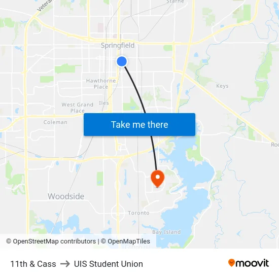 11th & Cass to UIS Student Union map