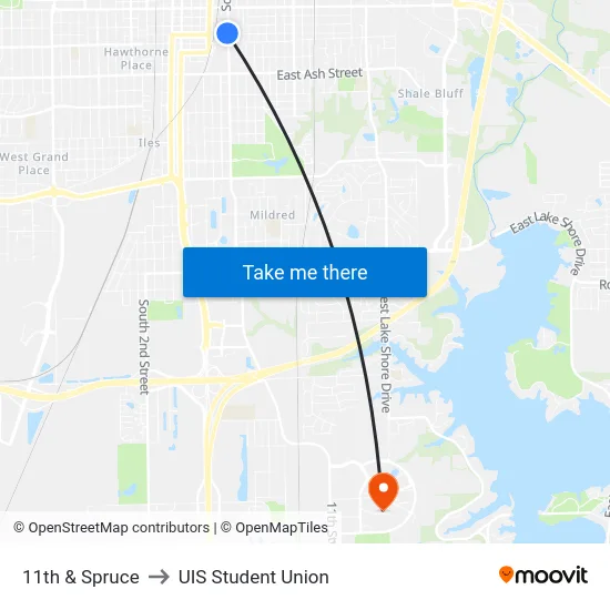 11th & Spruce to UIS Student Union map