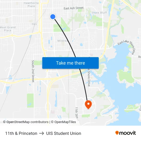 11th & Princeton to UIS Student Union map