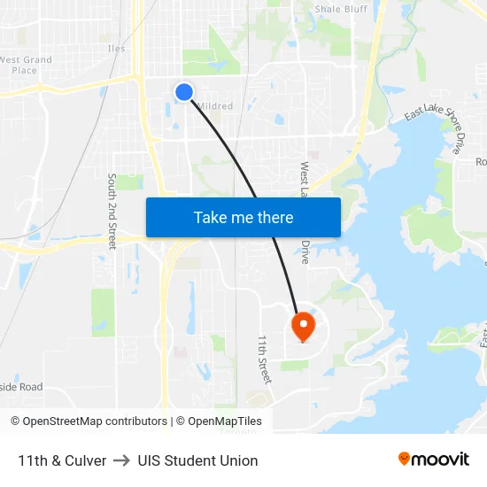 11th & Culver to UIS Student Union map