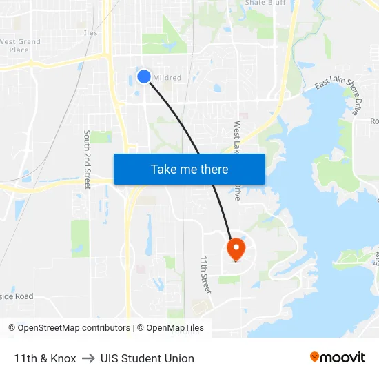 11th & Knox to UIS Student Union map