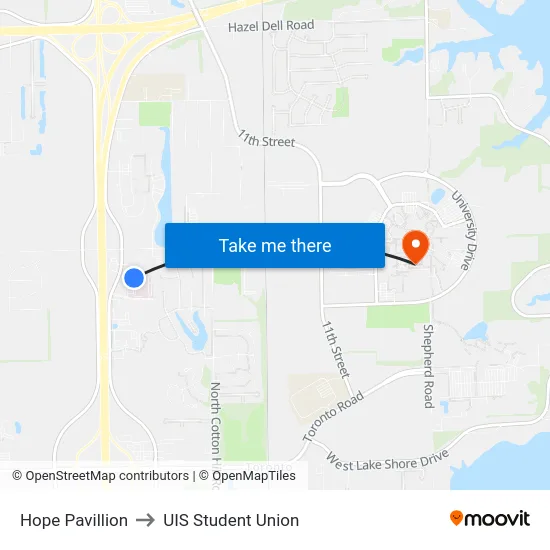 Hope Pavillion to UIS Student Union map