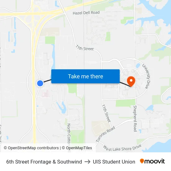 6th Street Frontage & Southwind to UIS Student Union map