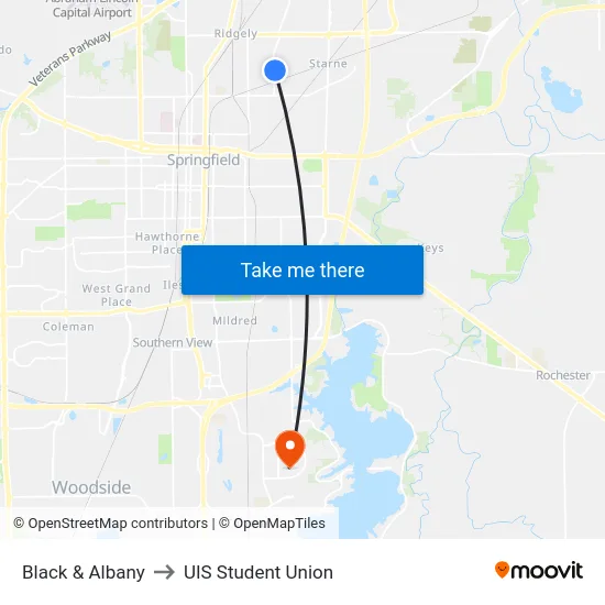 Black & Albany to UIS Student Union map