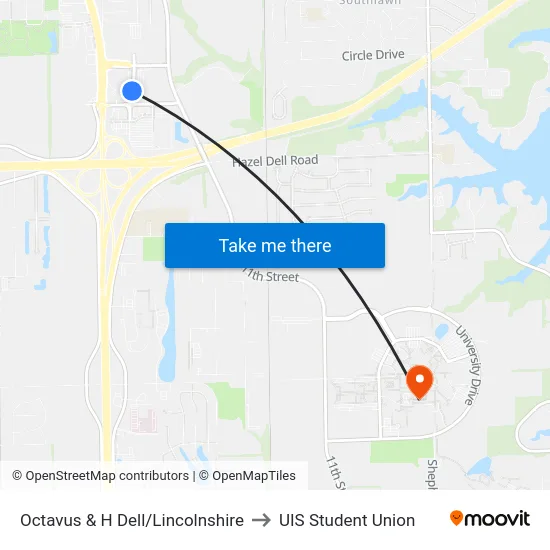 Octavus & H Dell/Lincolnshire to UIS Student Union map