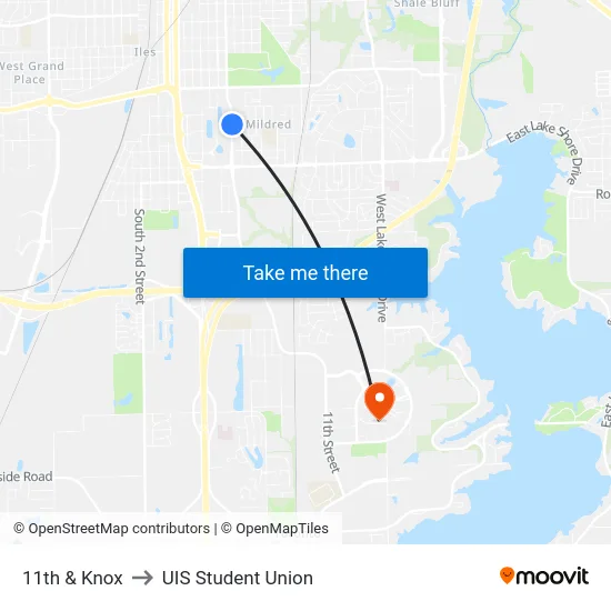 11th & Knox to UIS Student Union map