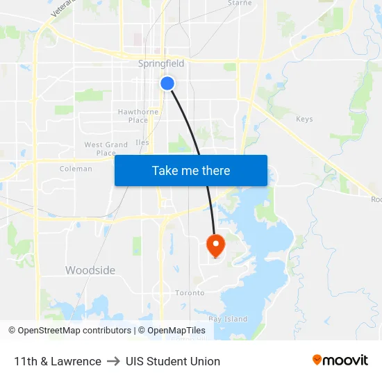 11th & Lawrence to UIS Student Union map