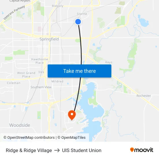Ridge & Ridge Village to UIS Student Union map