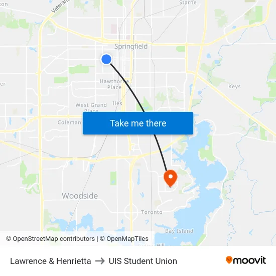 Lawrence & Henrietta to UIS Student Union map