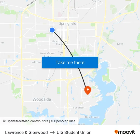 Lawrence & Glenwood to UIS Student Union map