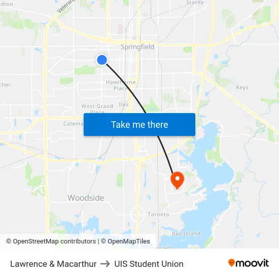 Lawrence & Macarthur to UIS Student Union map