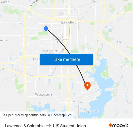 Lawrence & Columbia to UIS Student Union map