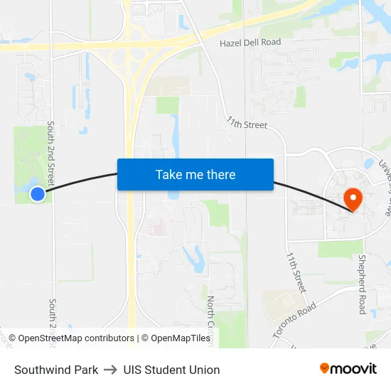 Southwind Park to UIS Student Union map