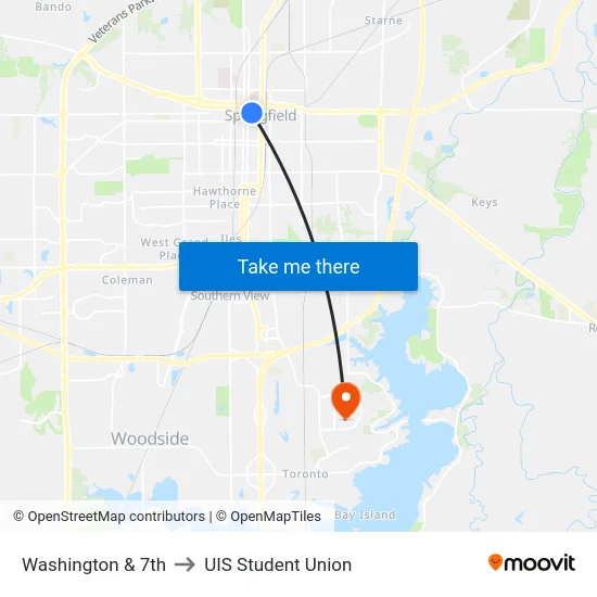 Washington & 7th to UIS Student Union map
