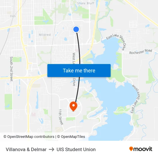 Villanova & Delmar to UIS Student Union map