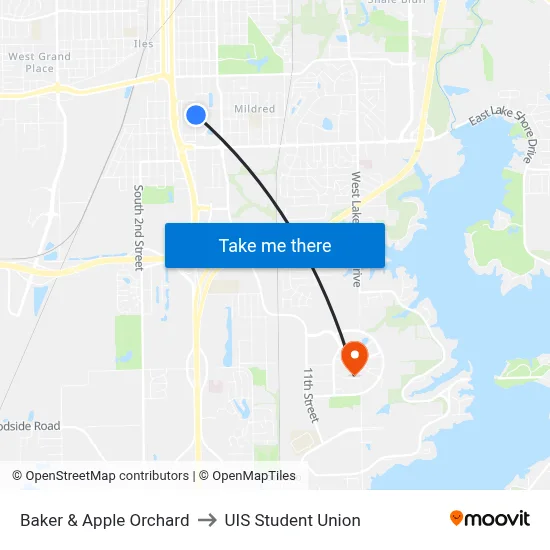 Baker & Apple Orchard to UIS Student Union map
