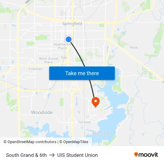 South Grand & 6th to UIS Student Union map