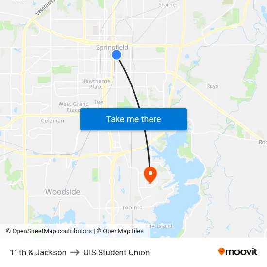 11th & Jackson to UIS Student Union map