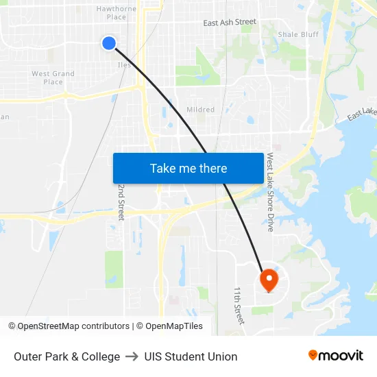Outer Park & College to UIS Student Union map