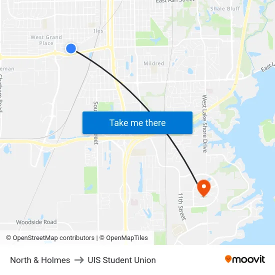 North & Holmes to UIS Student Union map