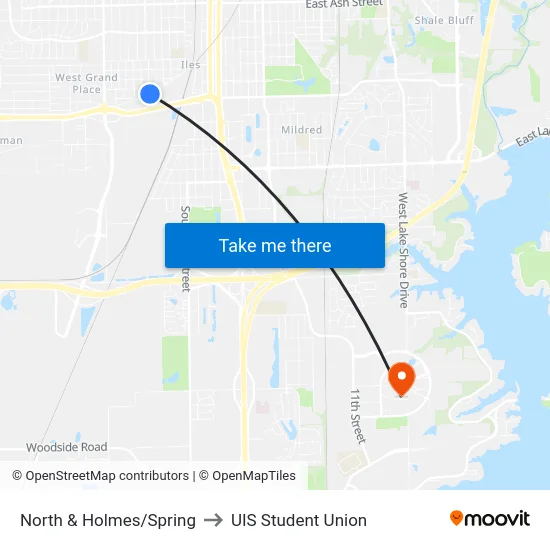 North & Holmes/Spring to UIS Student Union map