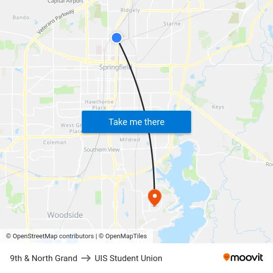 9th & North Grand to UIS Student Union map