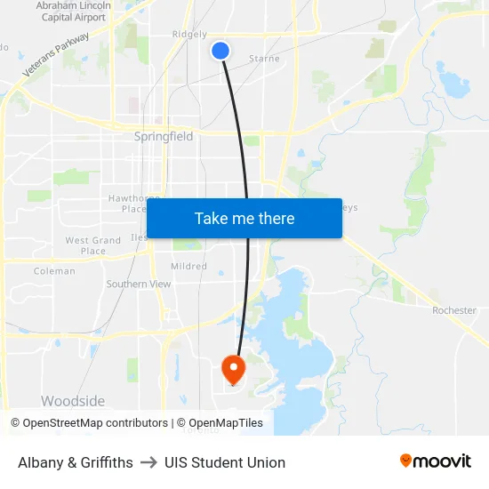 Albany & Griffiths to UIS Student Union map