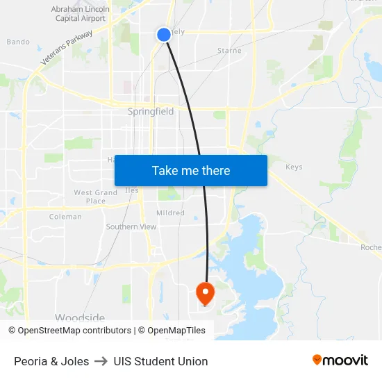 Peoria & Joles to UIS Student Union map